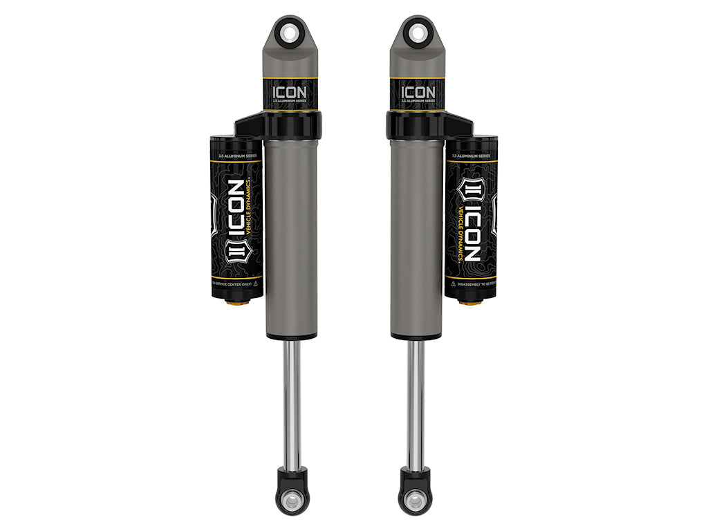 ICON 2001-2026 GM 2500/3500 HD, 0-1" Lift/2007-2018 GM 1500, 4" Lift, Rear, V.S. 2.5 Aluminum Series Shock Absorbers, Piggyback Reservoir, Pair