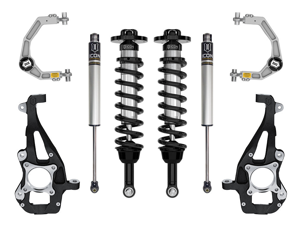 ICON 2021-2025 Ford F-150 4WD, 3.5-4.5" Lift, Stage 1 Suspension System, Billet