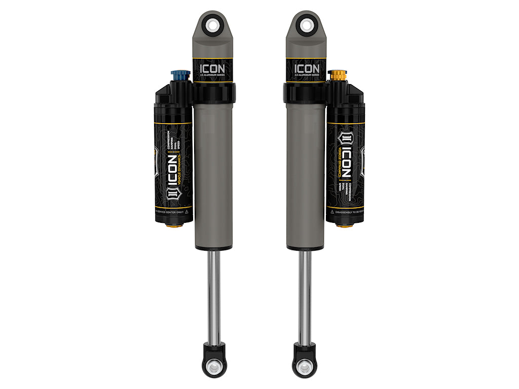 ICON 2001-2026 GM 2500/3500 HD, 0-1" Lift/2007-2018 GM 1500, 4" Lift, Rear, V.S. 2.5 Aluminum Series Shock Absorbers, Piggyback Reservoir w/ CDXS, Pair