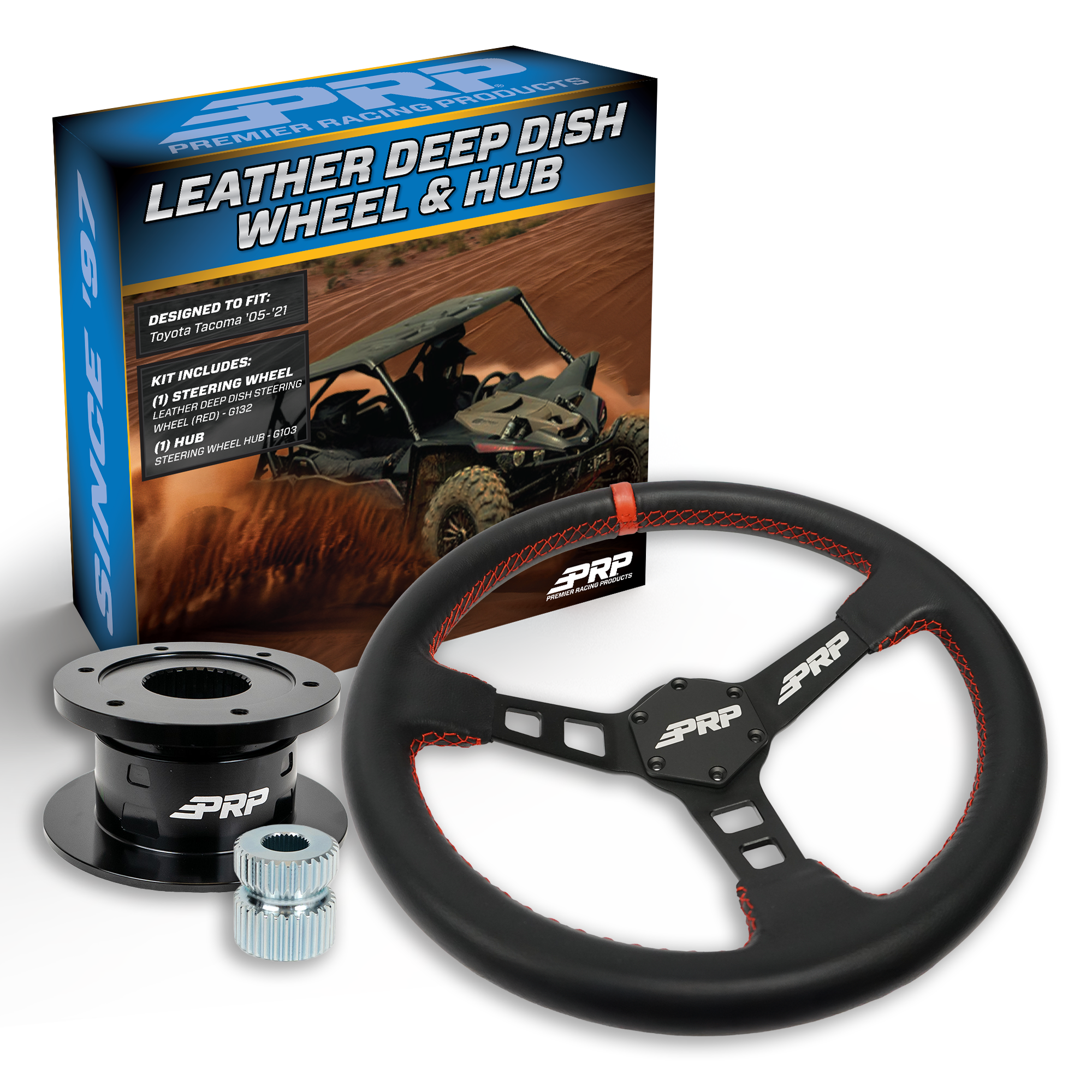 PRP Deep Dish Leather Steering Wheel Kit with Quick Release Hub for Yamaha YXZ, Viking, Wolverine, Rhino