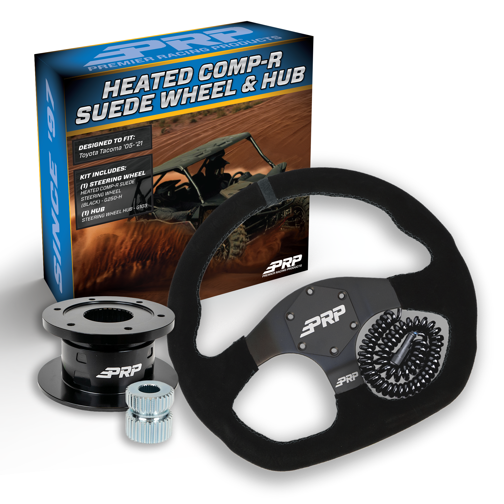 PRP Heated Suede D-Shape Steering Wheel Kit with Quick Release Hub for Yamaha YXZ, Viking, Wolverine, Rhino