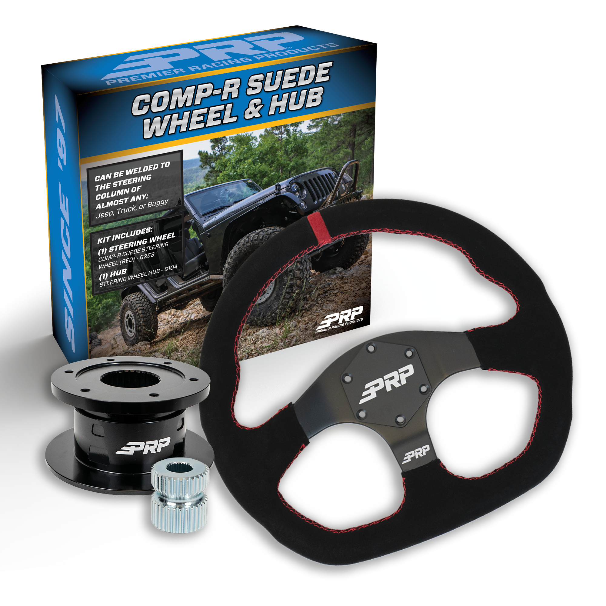 PRP Suede D-Shape Steering Wheel Kit with Quick Release Hub with Universal Weld on Adaptor