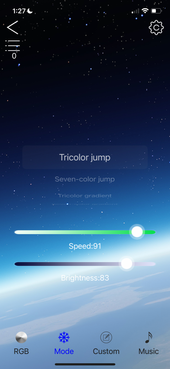 Boat Whipz underwater light App mode menu