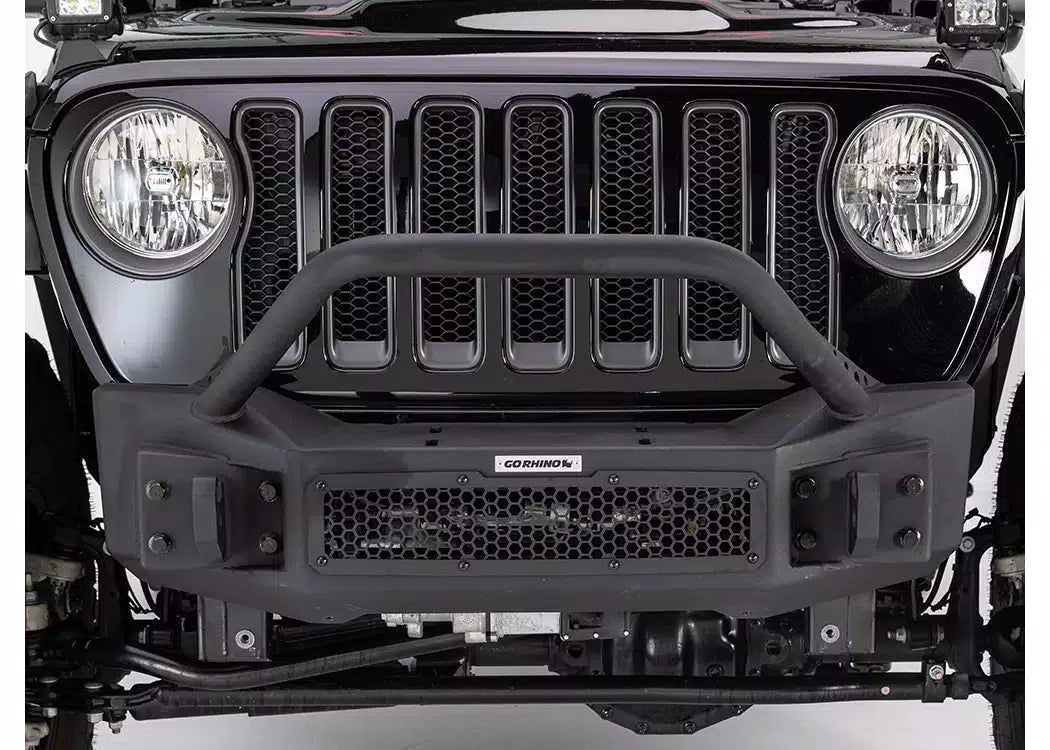 Go Rhino Rockline Stubby Front Winch Bumper with Overrider - 2007-2026 Jeep Wrangler JK, Jeep Wrangler JL +1 more