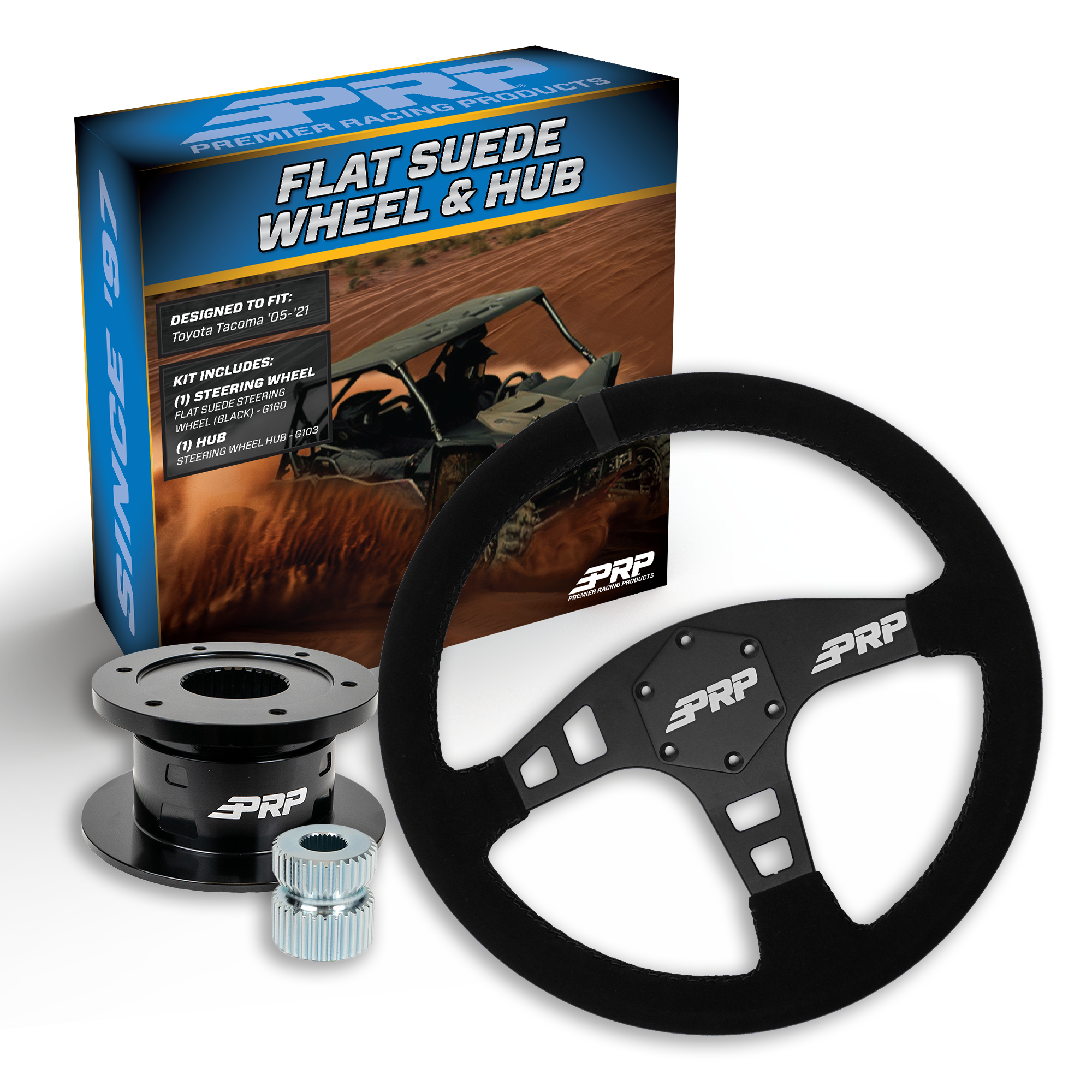 PRP Flat Suede Steering Wheel Kit with Quick Release Hub for Yamaha YXZ, Viking, Wolverine, Rhino