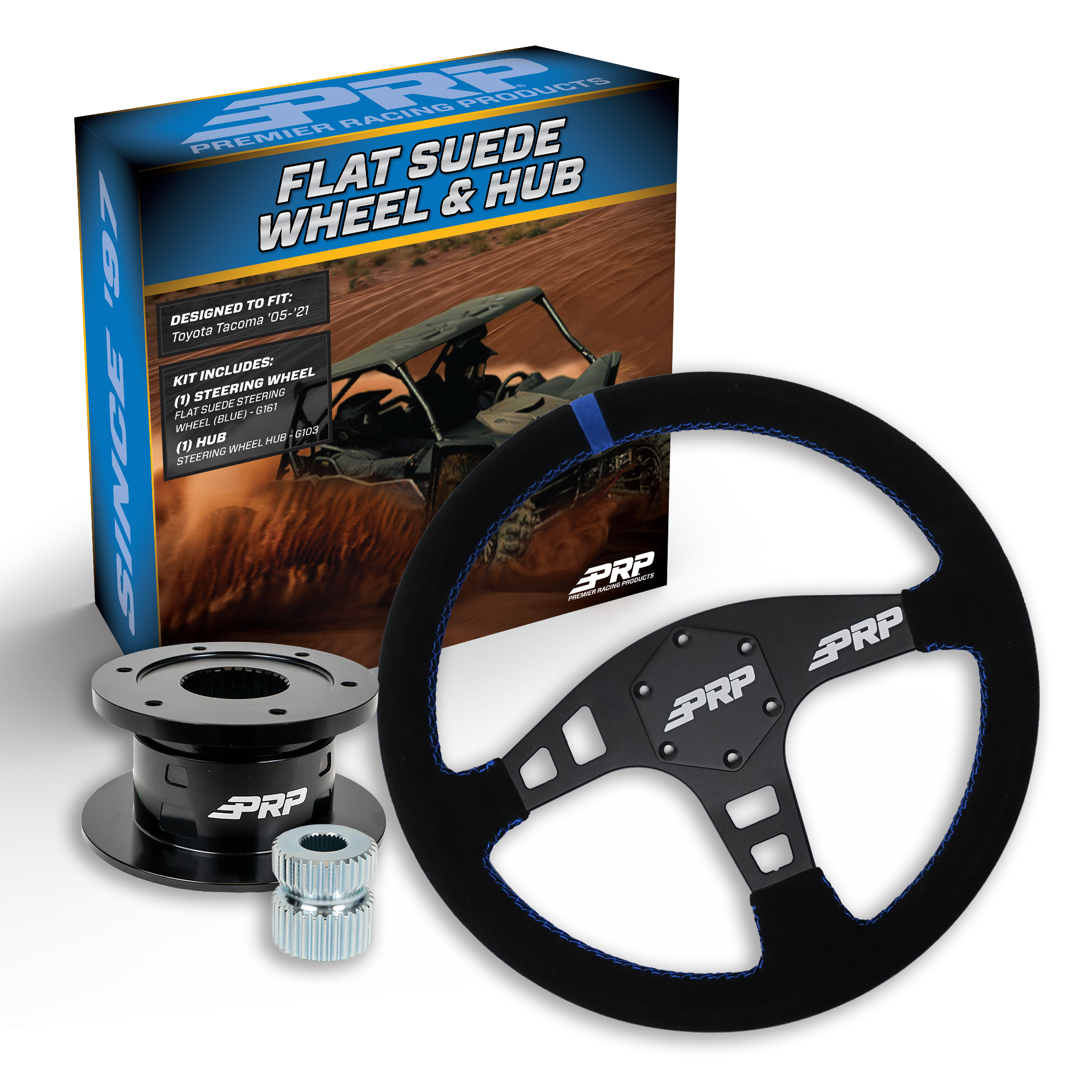 PRP Flat Suede Steering Wheel Kit with Quick Release Hub for Yamaha YXZ, Viking, Wolverine, Rhino
