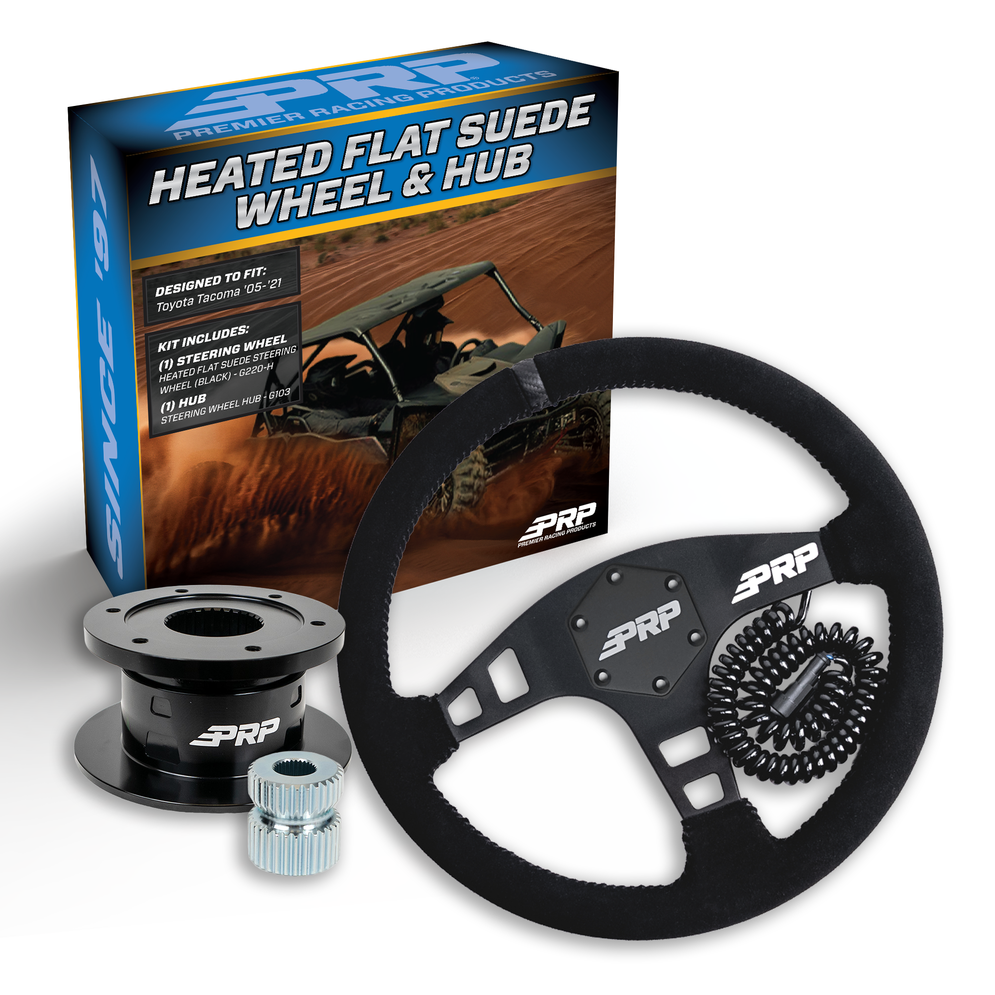 PRP HeatedFlat Suede Steering Wheel Kit with Quick Release Hub for Yamaha YXZ, Viking, Wolverine, Rhino