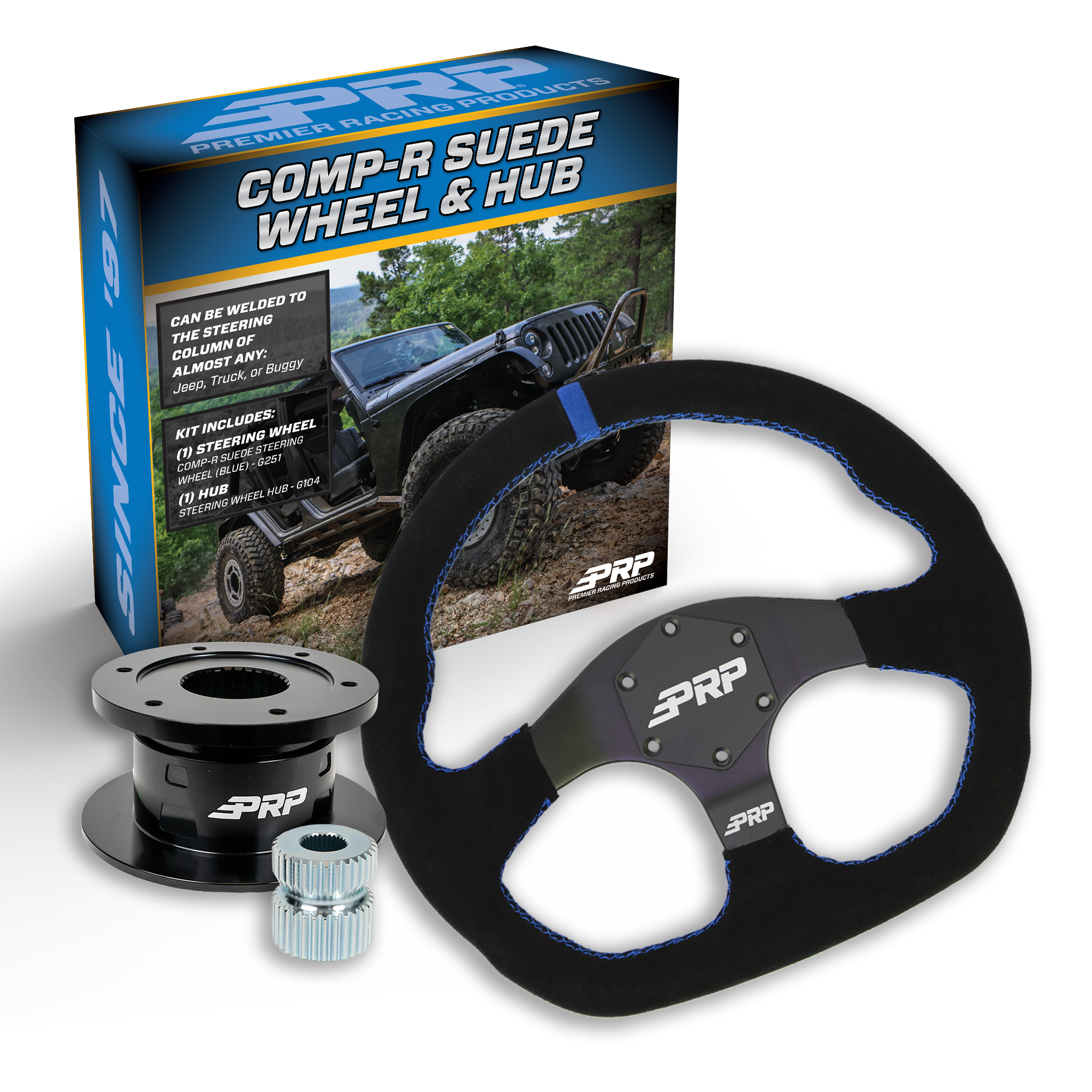 PRP Suede D-Shape Steering Wheel Kit with Quick Release Hub with Universal Weld on Adaptor
