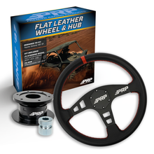 PRP Flat Leather Steering Wheel Kit with Quick Release Hub for Yamaha YXZ, Viking, Wolverine, Rhino