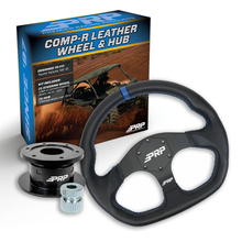 PRP Leather D-Shape Steering Wheel Kit with Quick Release Hub for Yamaha YXZ, Viking, Wolverine, Rhino
