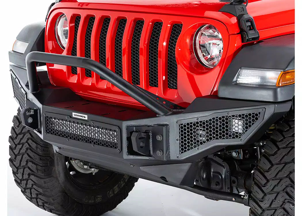 Go Rhino Rockline Full-Width Front Winch Bumper with Overrider - 2007-2026 Jeep Wrangler JL, Jeep Wrangler JK +1 more