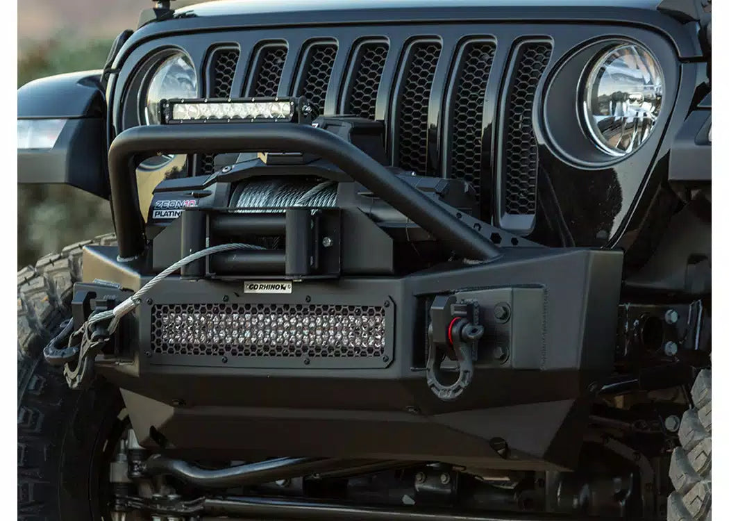 Go Rhino Rockline Stubby Front Winch Bumper with Overrider - 2007-2026 Jeep Wrangler JK, Jeep Wrangler JL +1 more